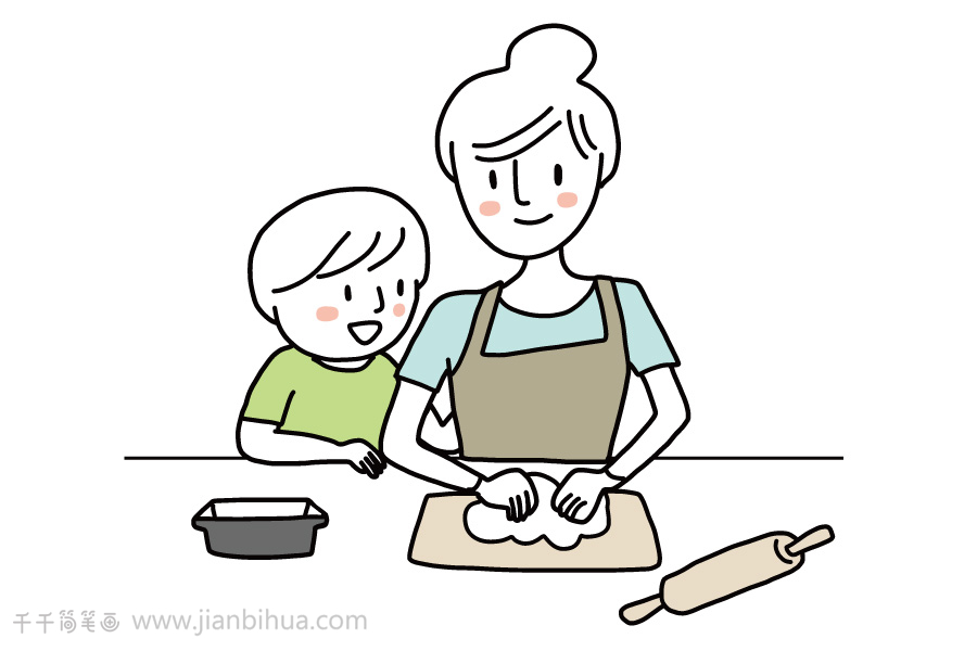 母子简笔画 和妈妈一起包饺子