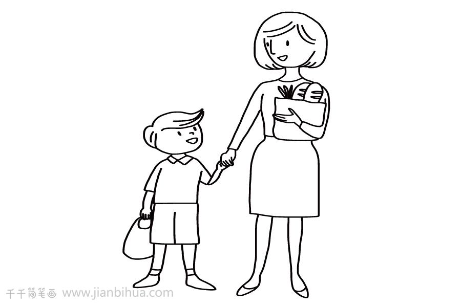 如何画妈妈带着儿子简笔画步骤图