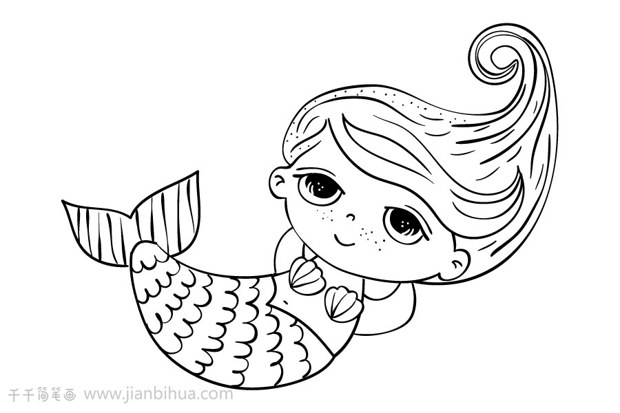 教你画可爱的小美人鱼简笔画