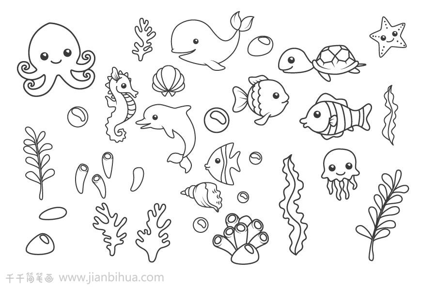 奇怪的海洋生物简笔画图片