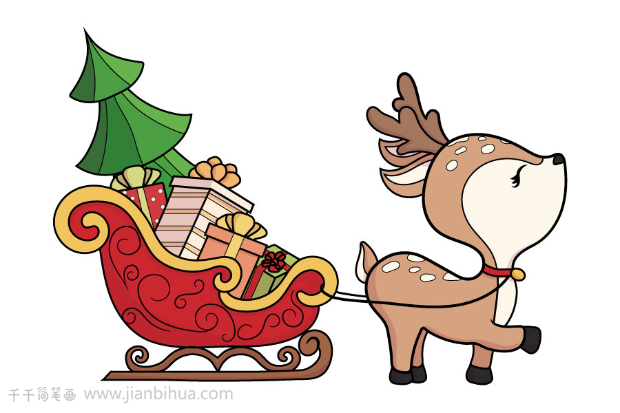 圣诞节驯鹿拉车简笔画图片