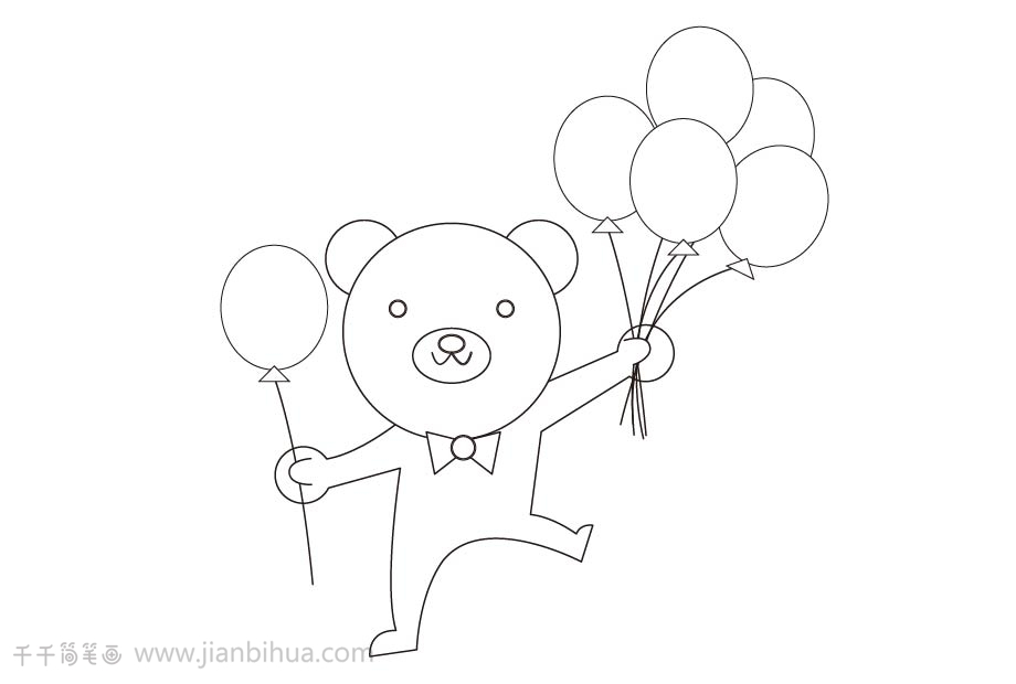小熊拿着气球的简笔画图片