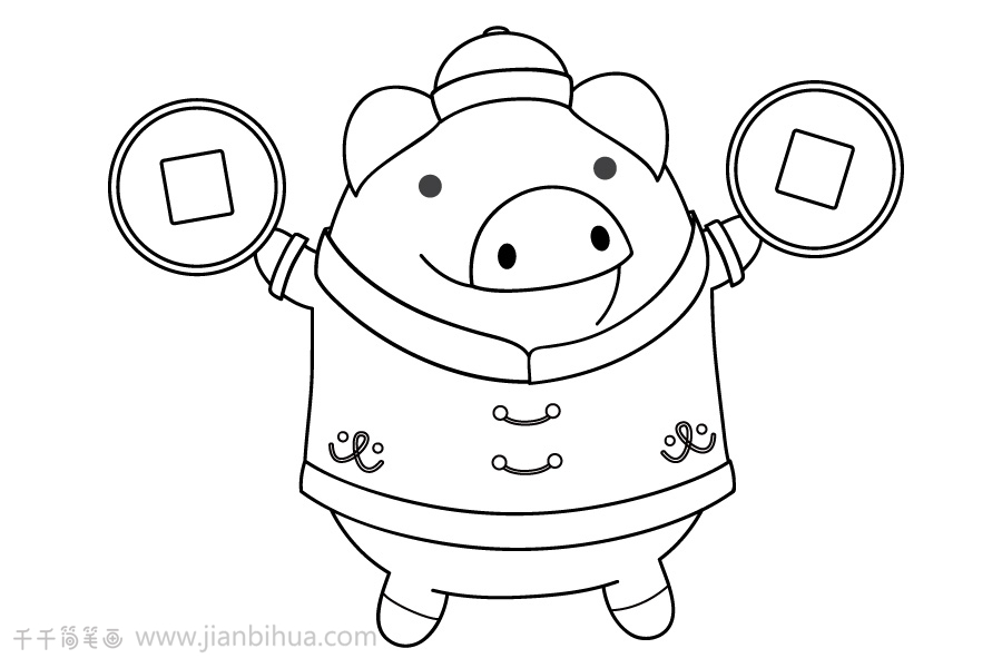 小猪简笔画 新年恭喜发财吖小猪简笔画,小猪怎么画简单又可爱,萌萌哒