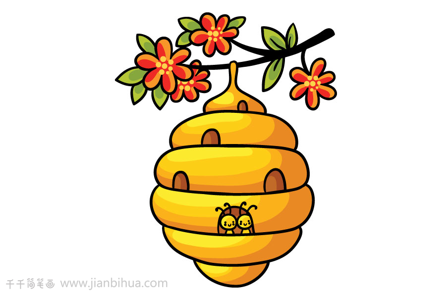 蜜蜂蜂窝简笔画图片