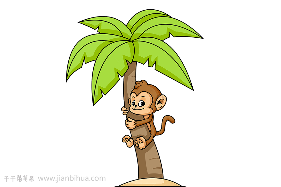 猴子挂树上简笔画彩色图片