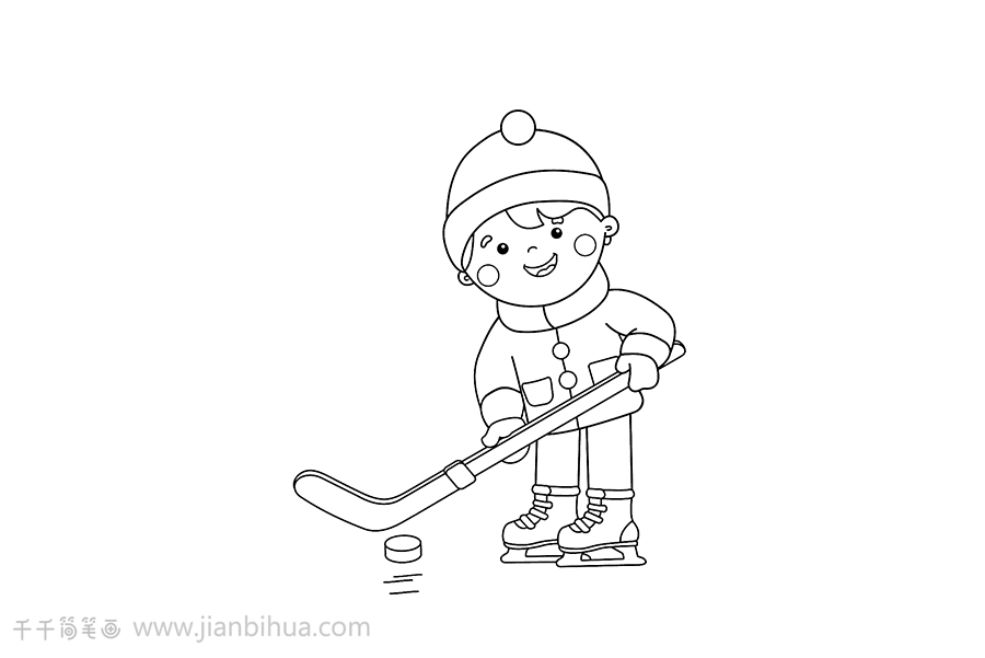 打冰球简笔画小子图片