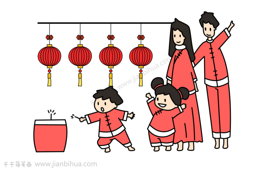 中国新年的风俗简笔画图片