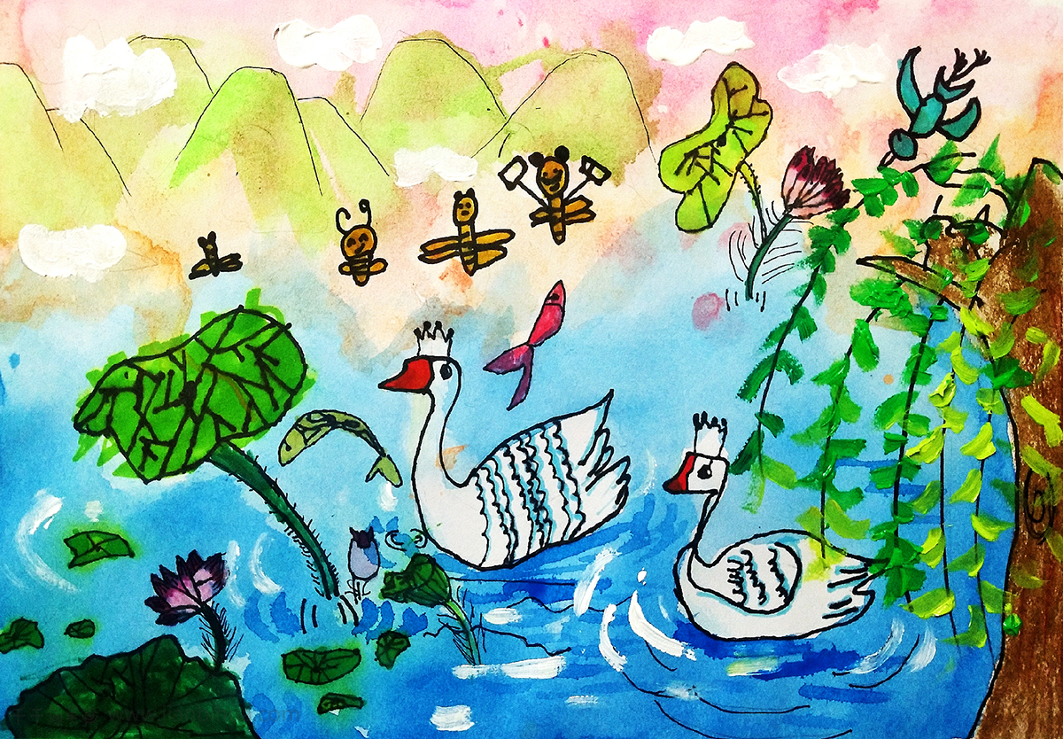 儿童画作品天鹅公主爱丽丝儿童画作品欣赏儿童画画大全