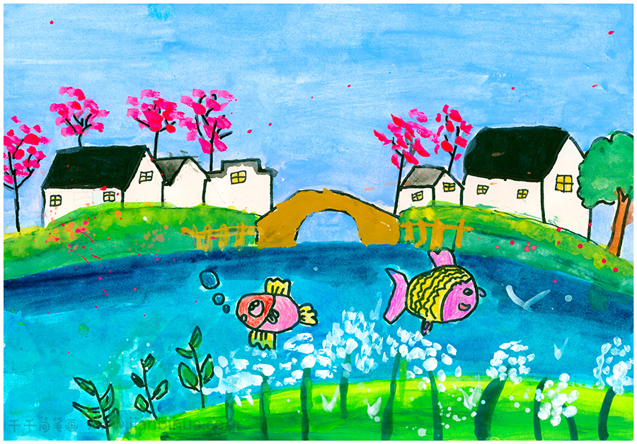 儿童画作品《西溪》优秀儿童画_诗歌的样子简笔画