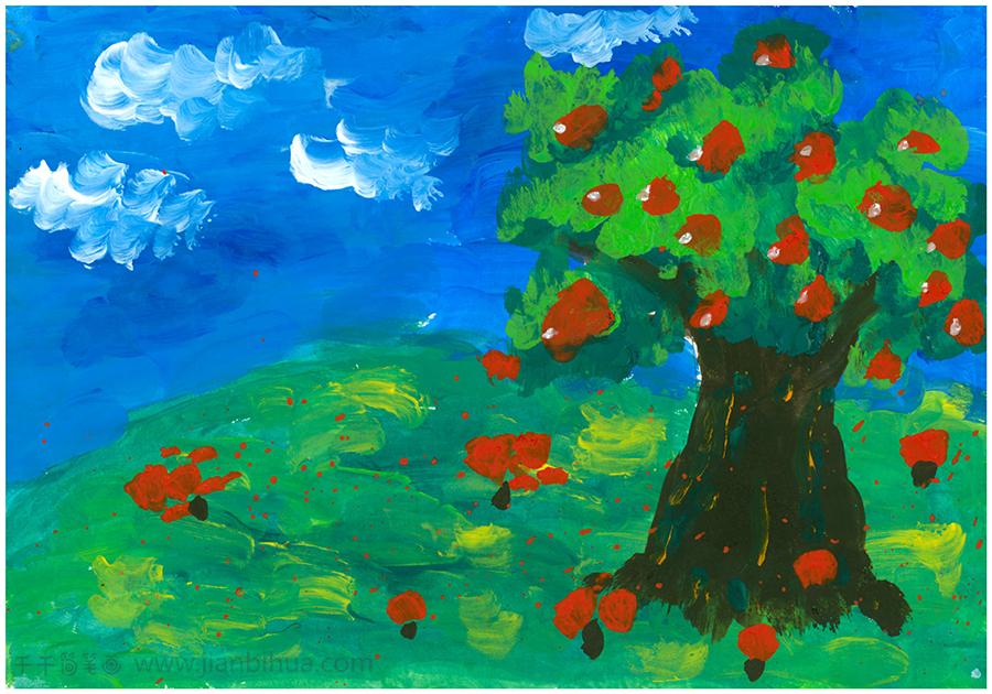 杨梅树手绘画图片