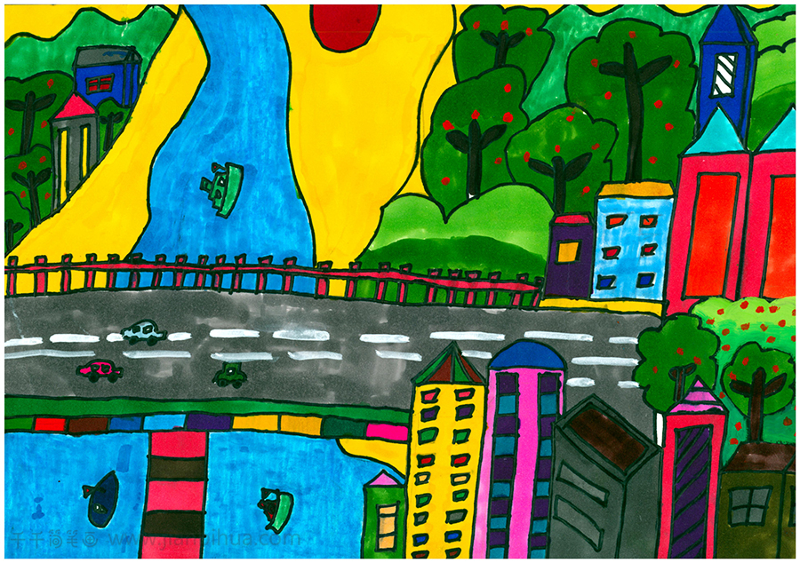 城市幼儿画画简单大全图片
