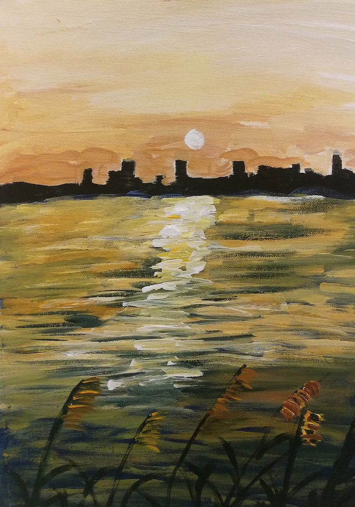 儿童画金奖作品夕阳精美儿童画图片