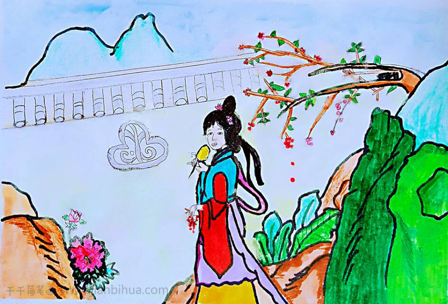 儿童画银奖作品《相思》儿童绘画作品_诗歌的样子简笔画