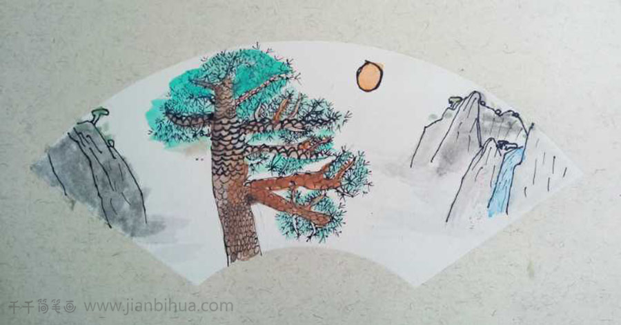 儿童画银奖作品《山居秋暝》彩色儿童画_诗歌的样子简笔画