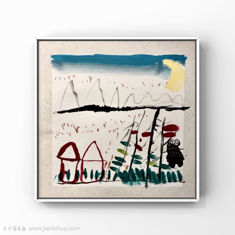 儿童画银奖作品残月精美儿童画图片