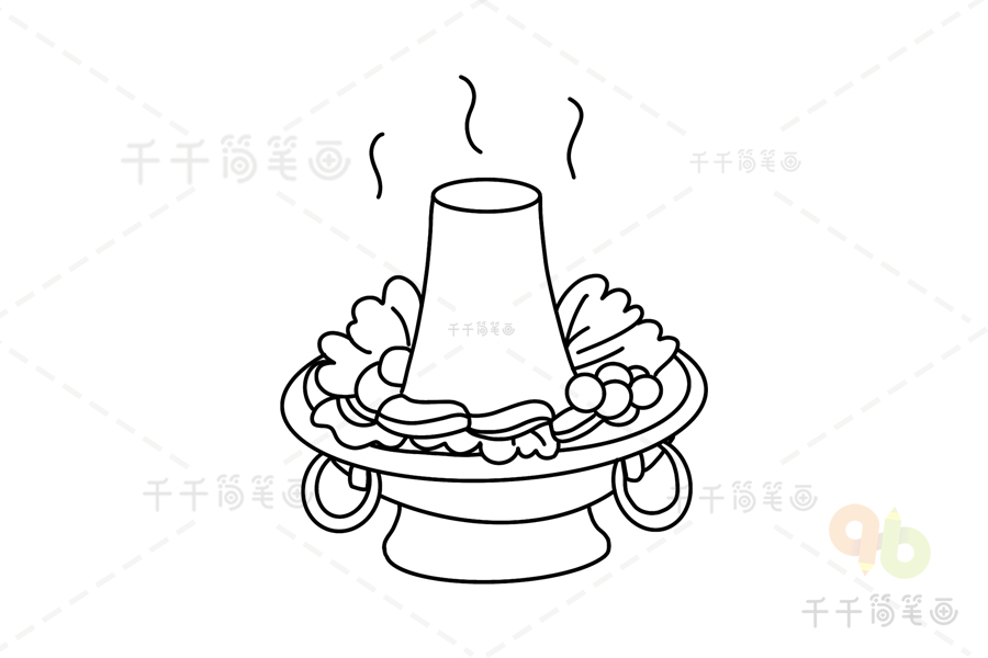 老北京铜锅涮肉简笔画