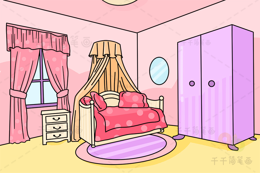 儿童粉色卧室简笔画