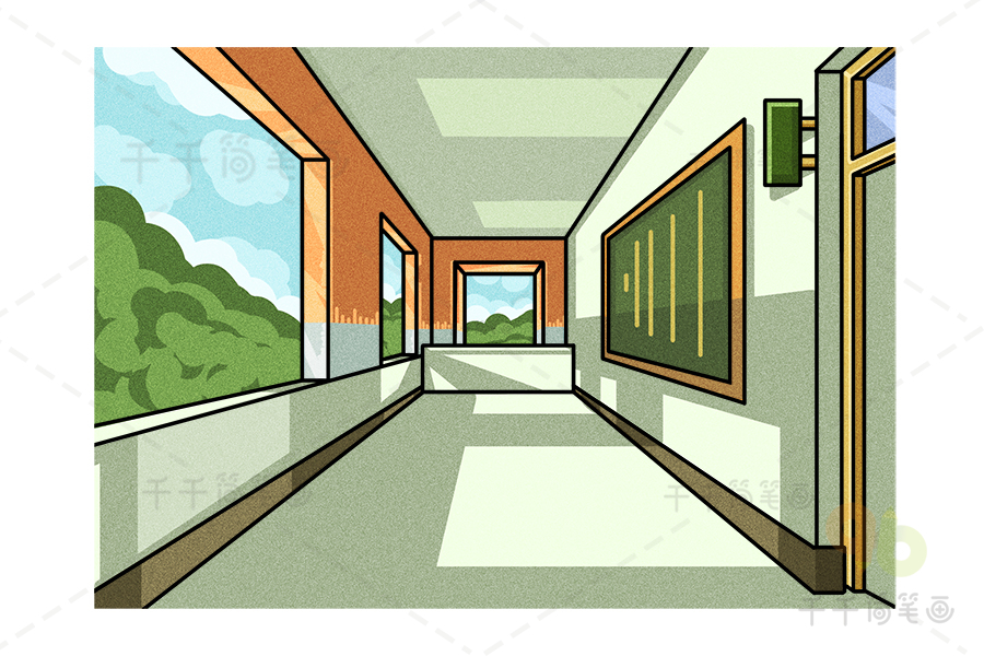 学校走廊简笔画 立体图片