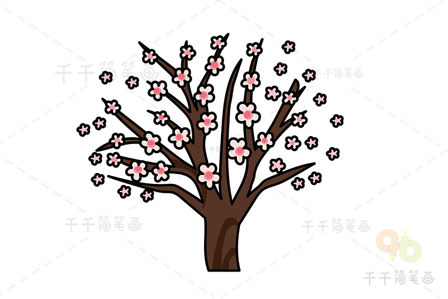 桃树简笔画带颜色图片
