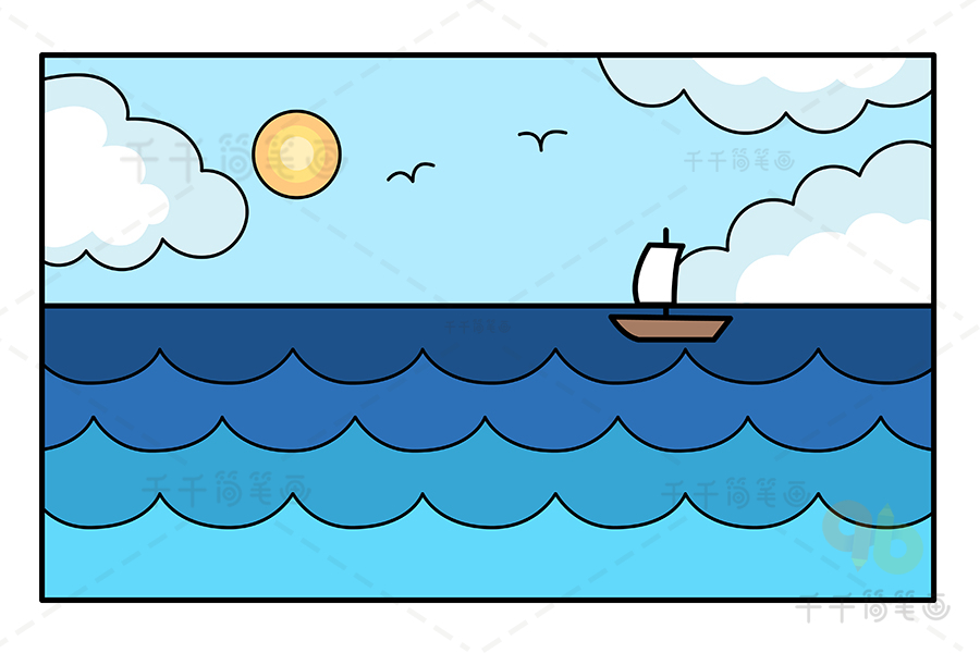 大海的简单画法图片