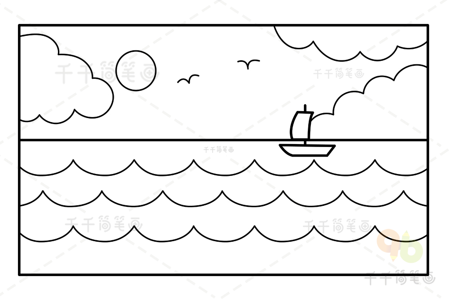 大海的简单画法图片