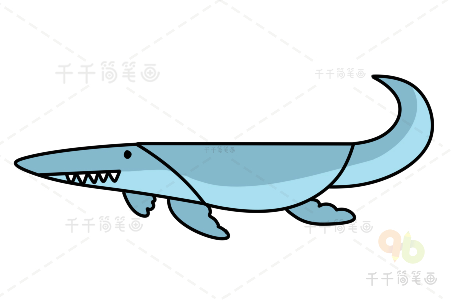 沧龙吃鲨鱼简笔画图片