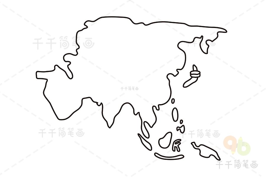 亚洲分布图手绘图片