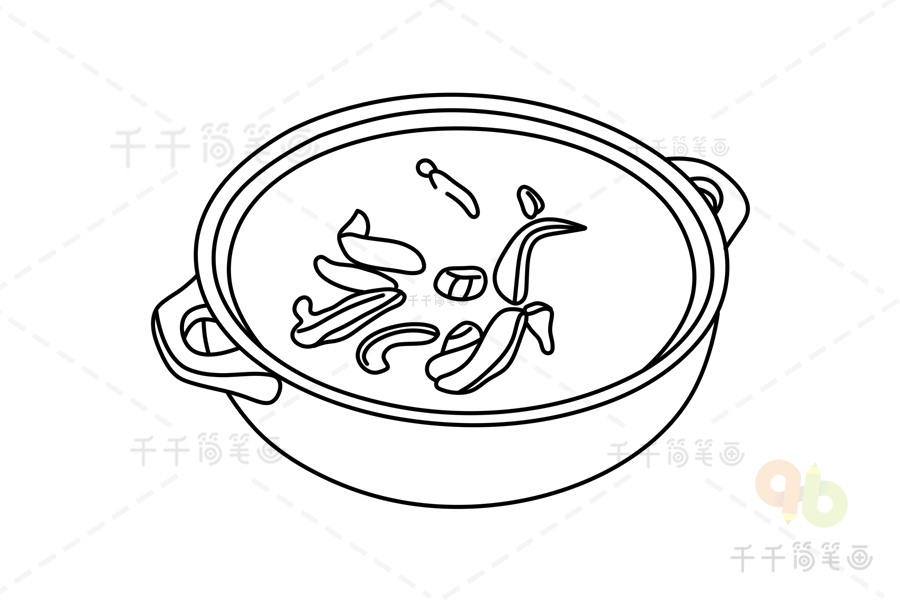 广东美食猪肚煲鸡汤简笔画