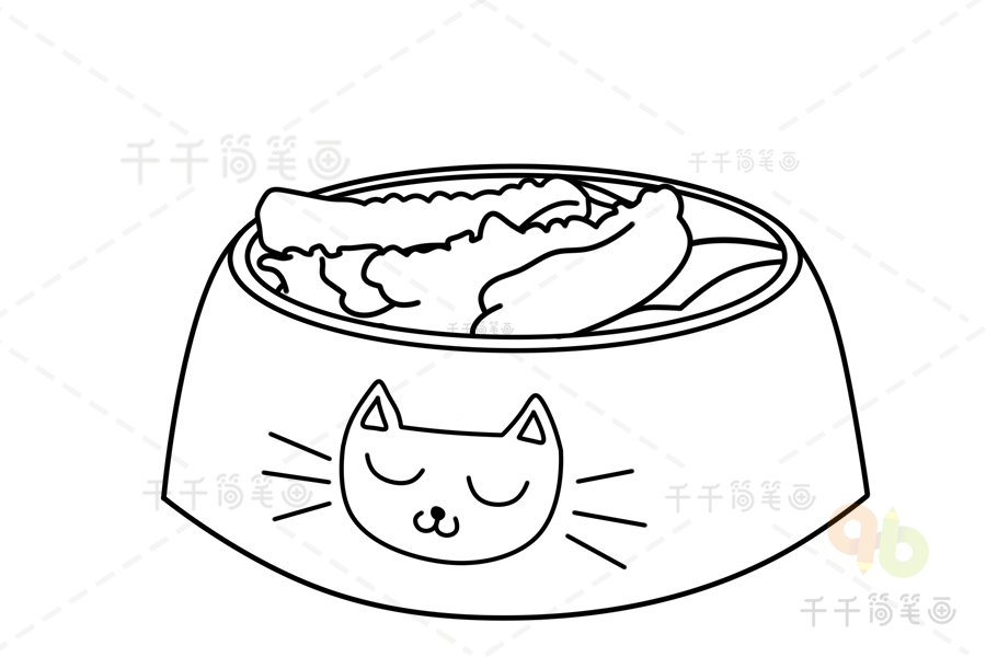 猫碗简笔画有猫粮图片