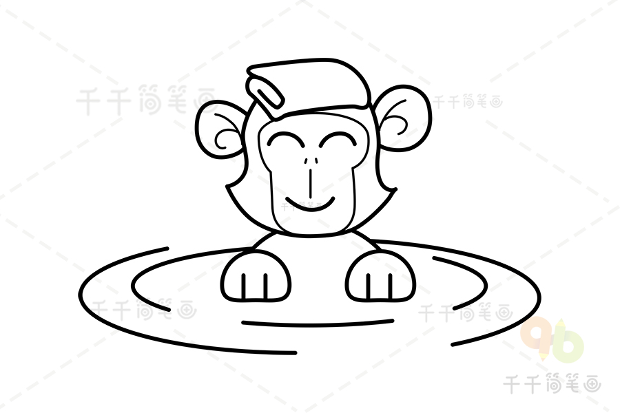 猴子泡温泉简笔画图片
