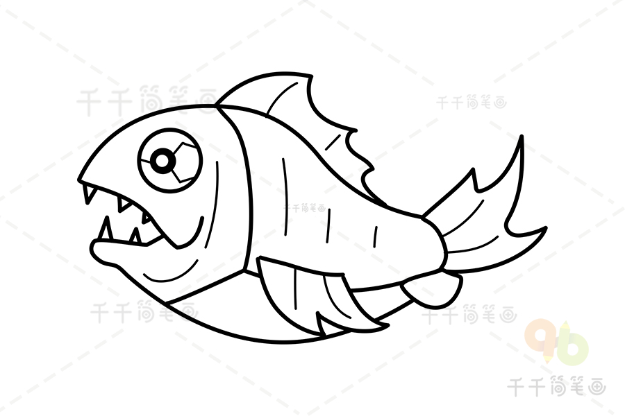 食人鱼简笔画儿童图片