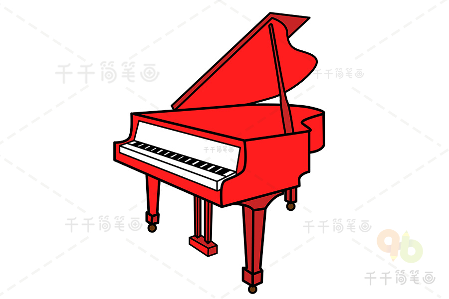 红色钢琴简笔画步骤图