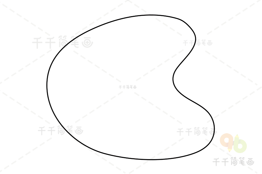 在调色盘的上边画出三个不规则的封闭式图形第四步:沿着调色盘的周围