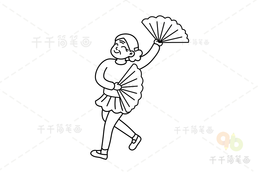 奶奶跳广场舞的简笔画图片