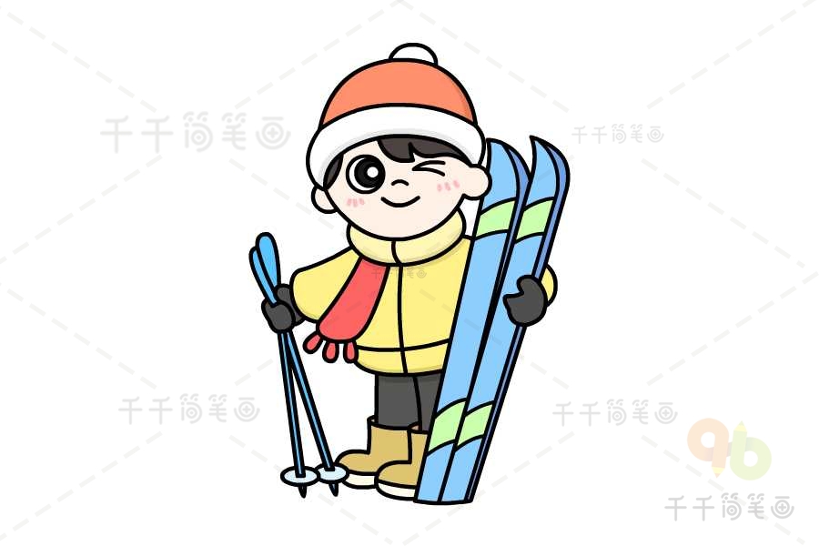 滑雪者简笔画卡通图片