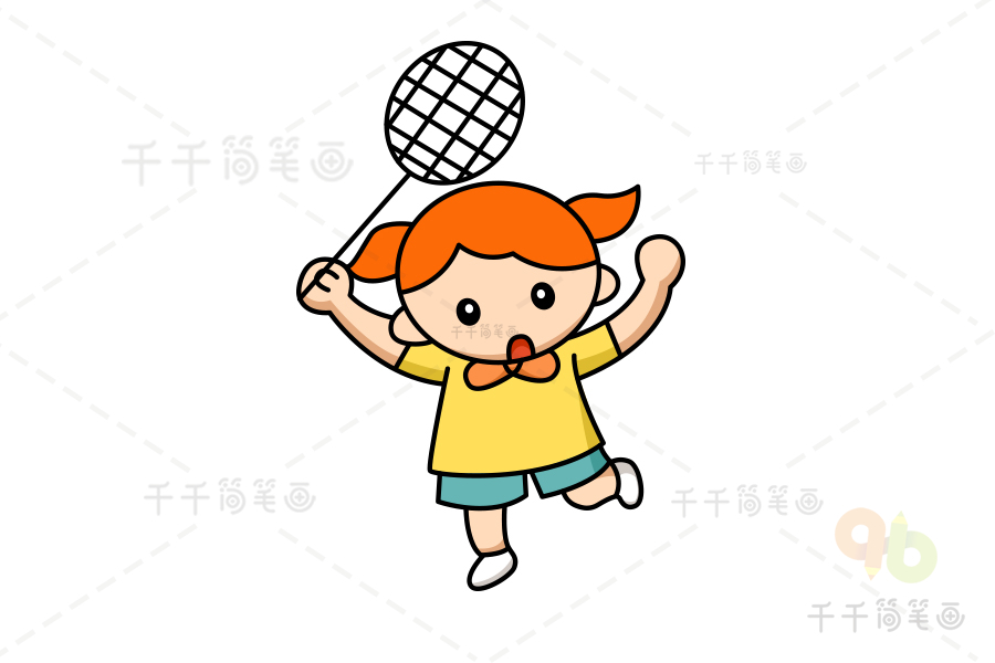 小女孩打羽毛球简笔画图片