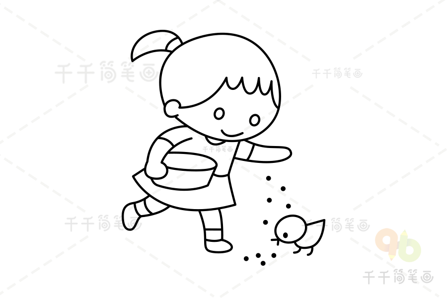 小女孩剥豌豆简笔画图片