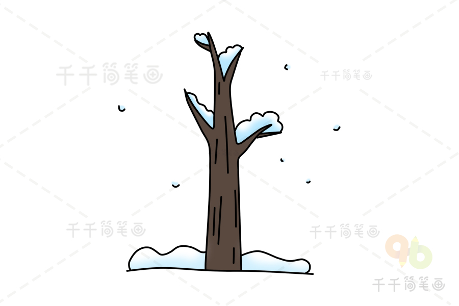 冬天树上有雪的简笔画图片