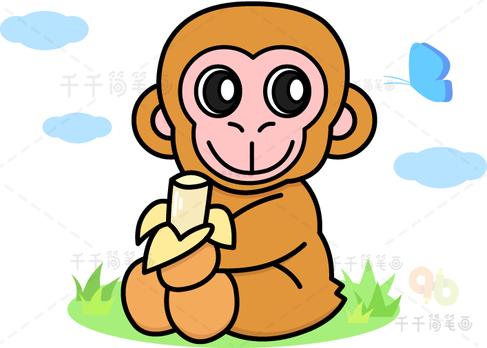 123画猴子简笔画彩色图片
