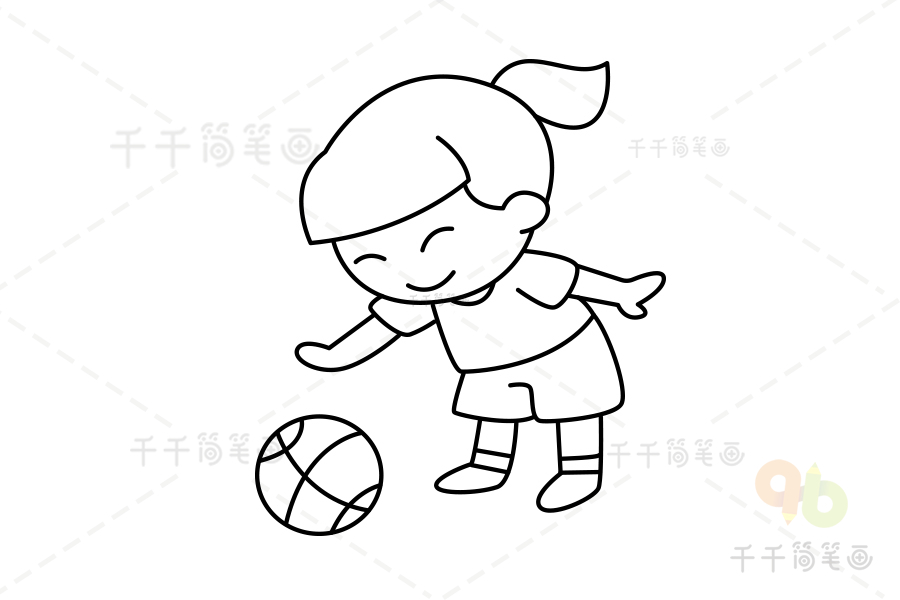 女孩拍篮球简笔画图片
