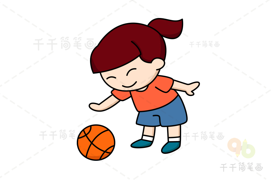 女孩拍篮球简笔画图片