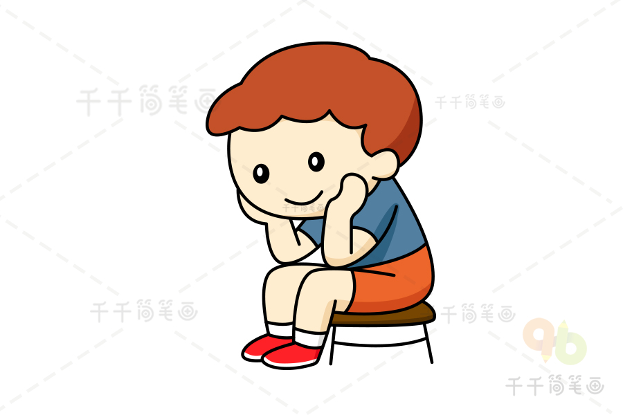 坐着的小男孩卡通画图片