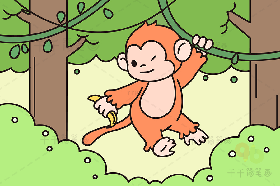 猴子上树美术图片