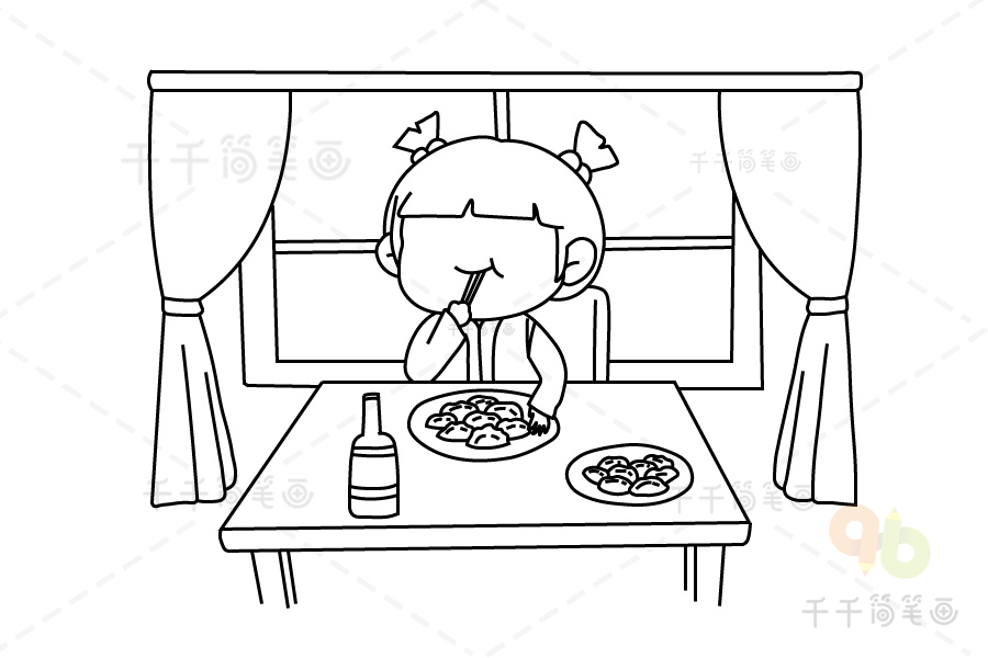吃饺子简笔画 一笔画图片