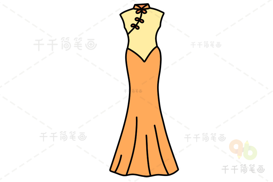 中国古代旗袍简笔画图片
