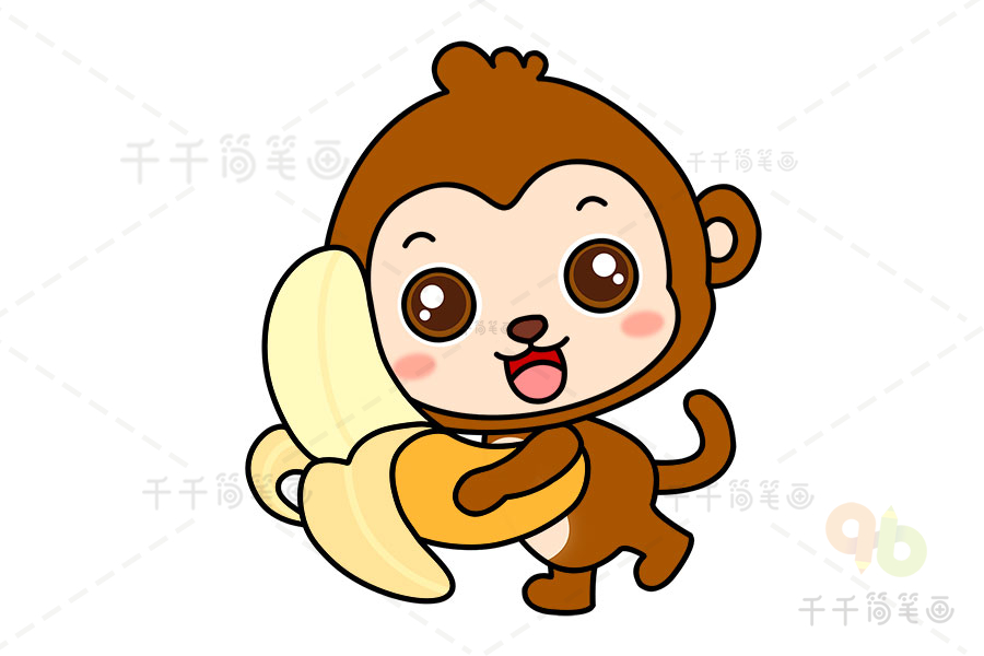 小猴子吃瓜果简笔画图片