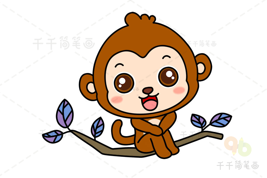 猴子挂树简笔画彩色图片