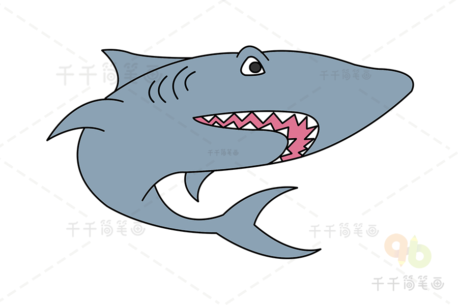 鲨鱼简笔画凶狠 简单图片
