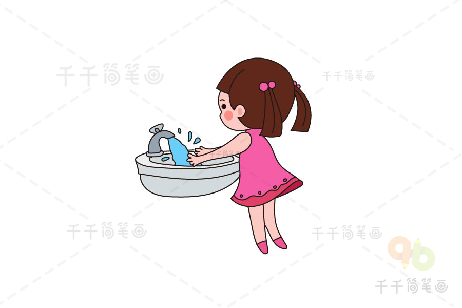 小女孩洗手简笔画图片