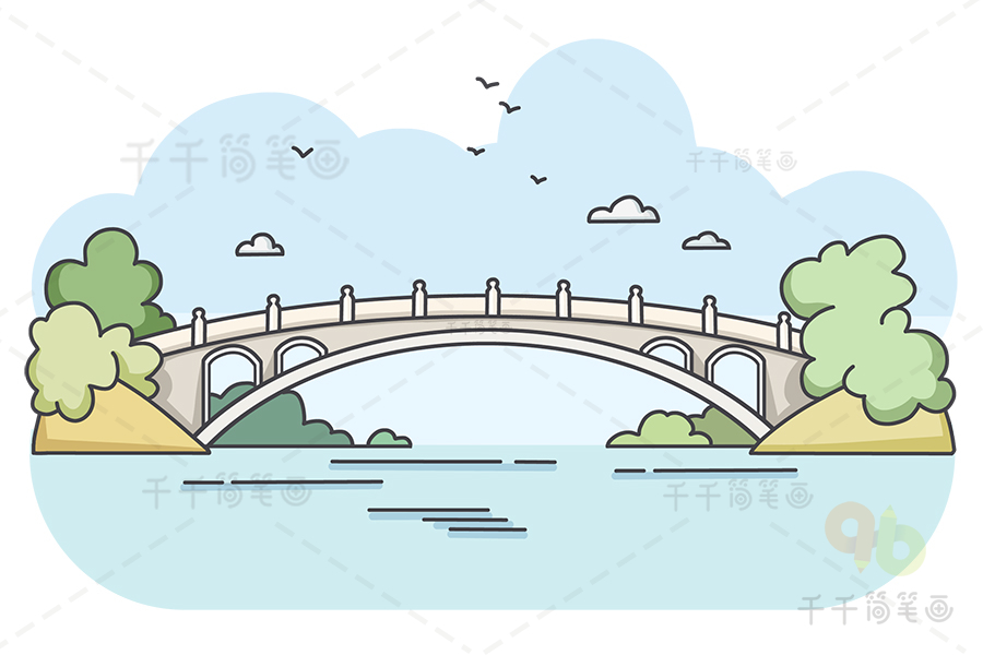 赵州桥手绘图图片